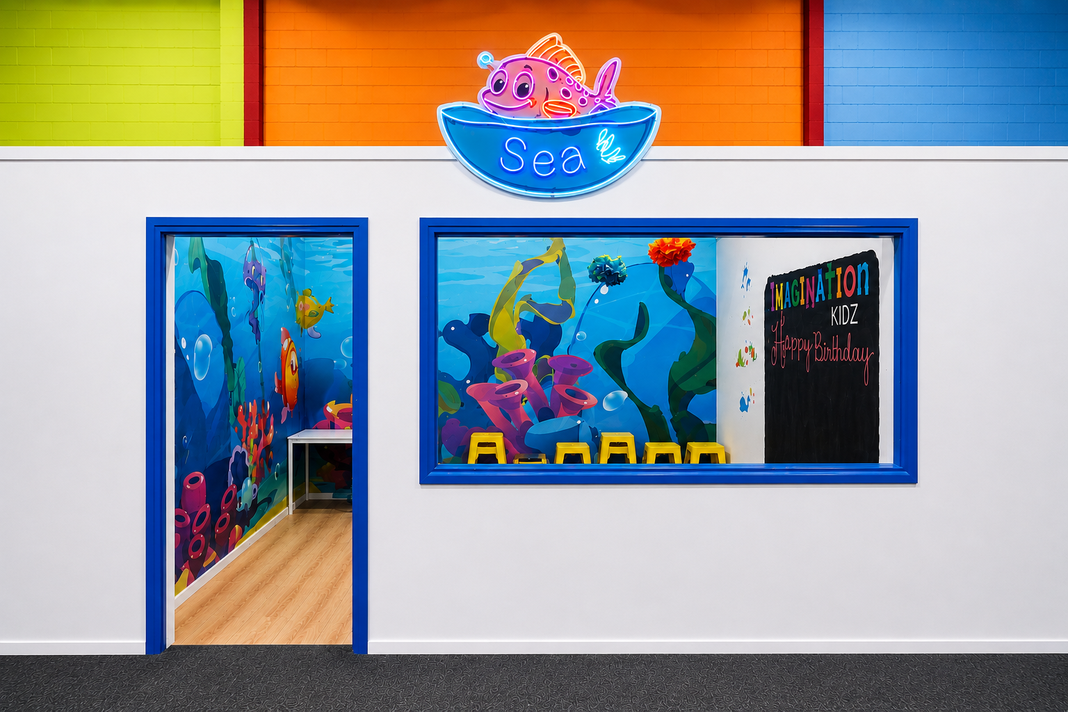Sea themed party room at Imagination Kidz